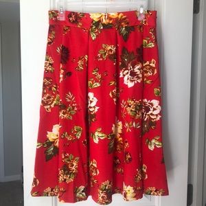 Doublju Red Floral Midi Skirt